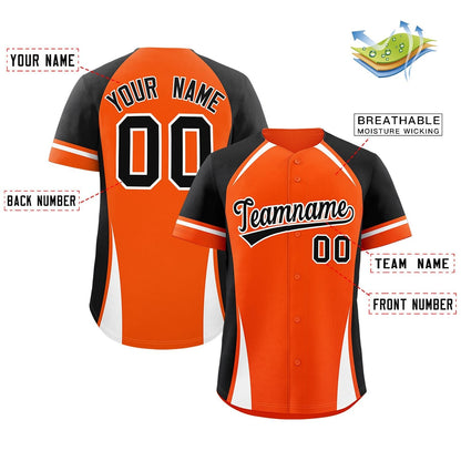 Custom Orange Black-White Personalized Color Block Authentic Baseball Jersey