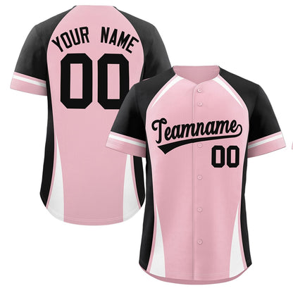 Custom Light Pink Black-White Personalized Color Block Authentic Baseball Jersey