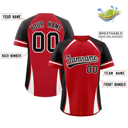 Custom Red Black-White Personalized Color Block Authentic Baseball Jersey