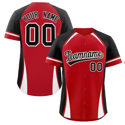 Custom Red Black-White Personalized Color Block Authentic Baseball Jersey