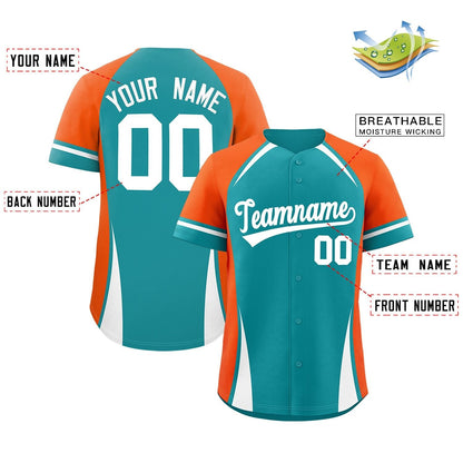 Custom Aqua Orange-White Personalized Color Block Authentic Baseball Jersey