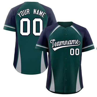 Custom Midnight Green Navy-Gray Personalized Color Block Authentic Baseball Jersey