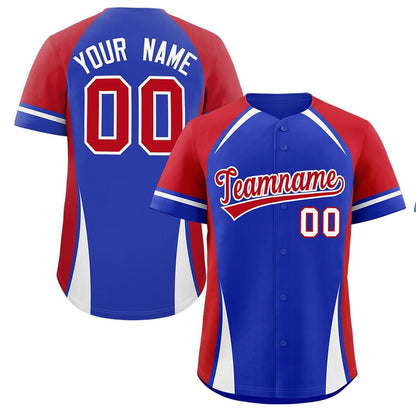 Custom Royal Red-White Personalized Color Block Authentic Baseball Jersey