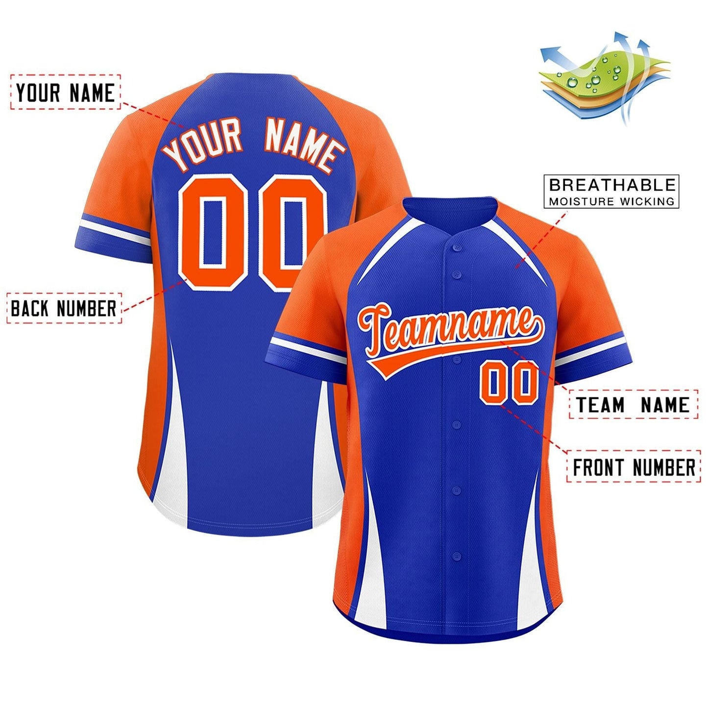 Custom Royal Orange-White Personalized Color Block Authentic Baseball Jersey