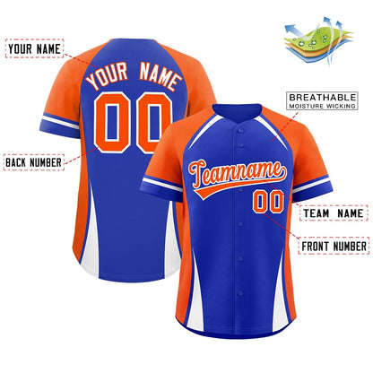 Custom Royal Orange-White Personalized Color Block Authentic Baseball Jersey