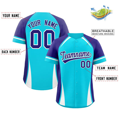 Custom Sky Blue Violet-White Personalized Color Block Authentic Baseball Jersey