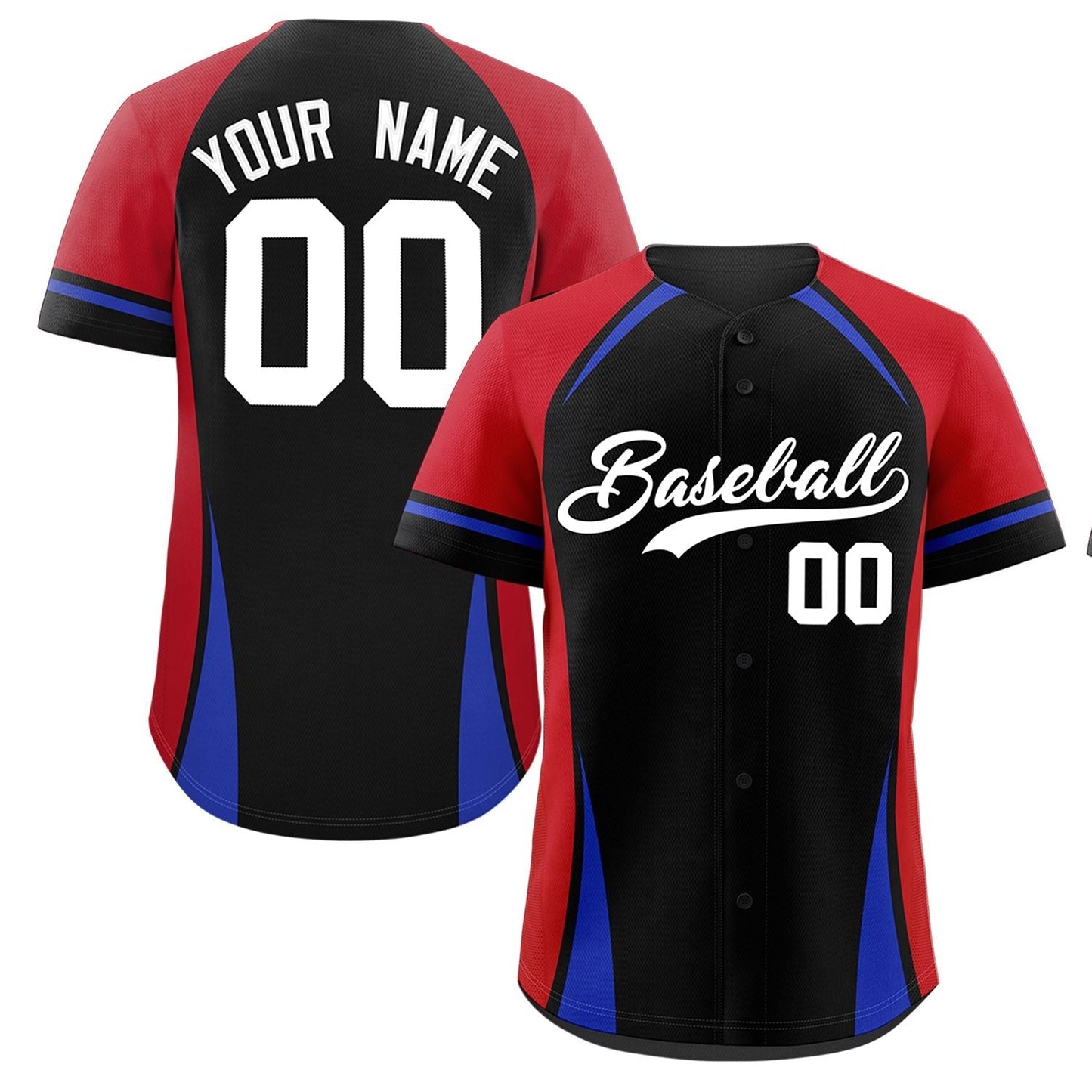 Custom Black Red-Royal Personalized Color Block Authentic Baseball Jersey