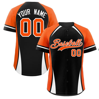 Custom Black Orange-White Personalized Color Block Authentic Baseball Jersey