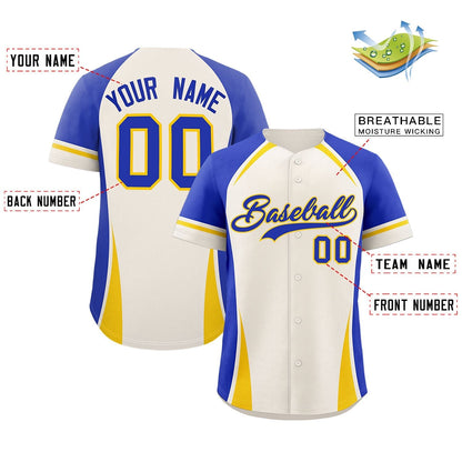 Custom Cream Royal-Gold Personalized Color Block Authentic Baseball Jersey