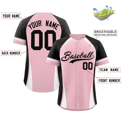 Custom Light Pink Black-White Personalized Color Block Authentic Baseball Jersey