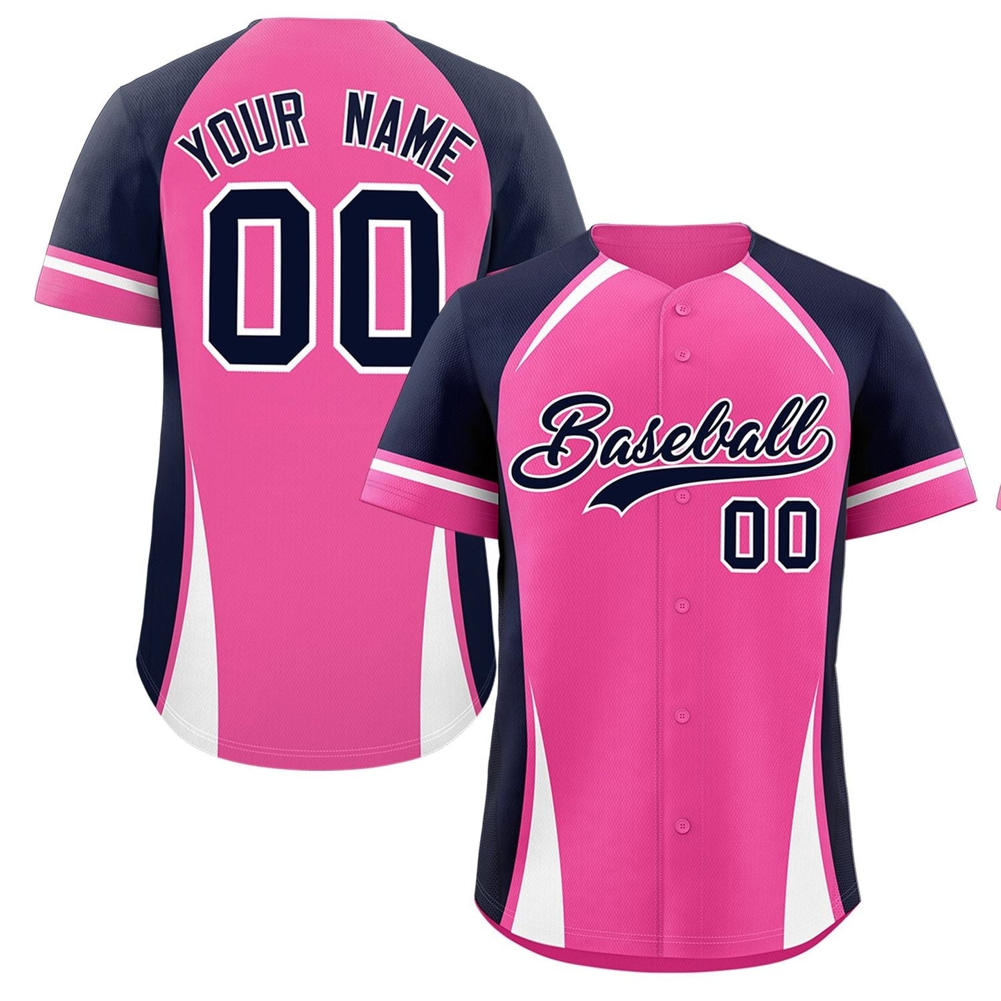 Custom Pink Navy-White Personalized Color Block Authentic Baseball Jersey