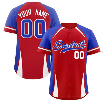 Custom Red Royal-White Personalized Color Block Authentic Baseball Jersey