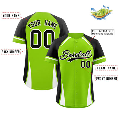 Custom Neon Green Black-White Personalized Color Block Authentic Baseball Jersey