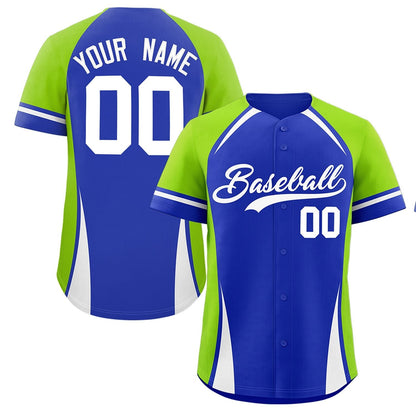 Custom Royal Neon Green-White Personalized Color Block Authentic Baseball Jersey