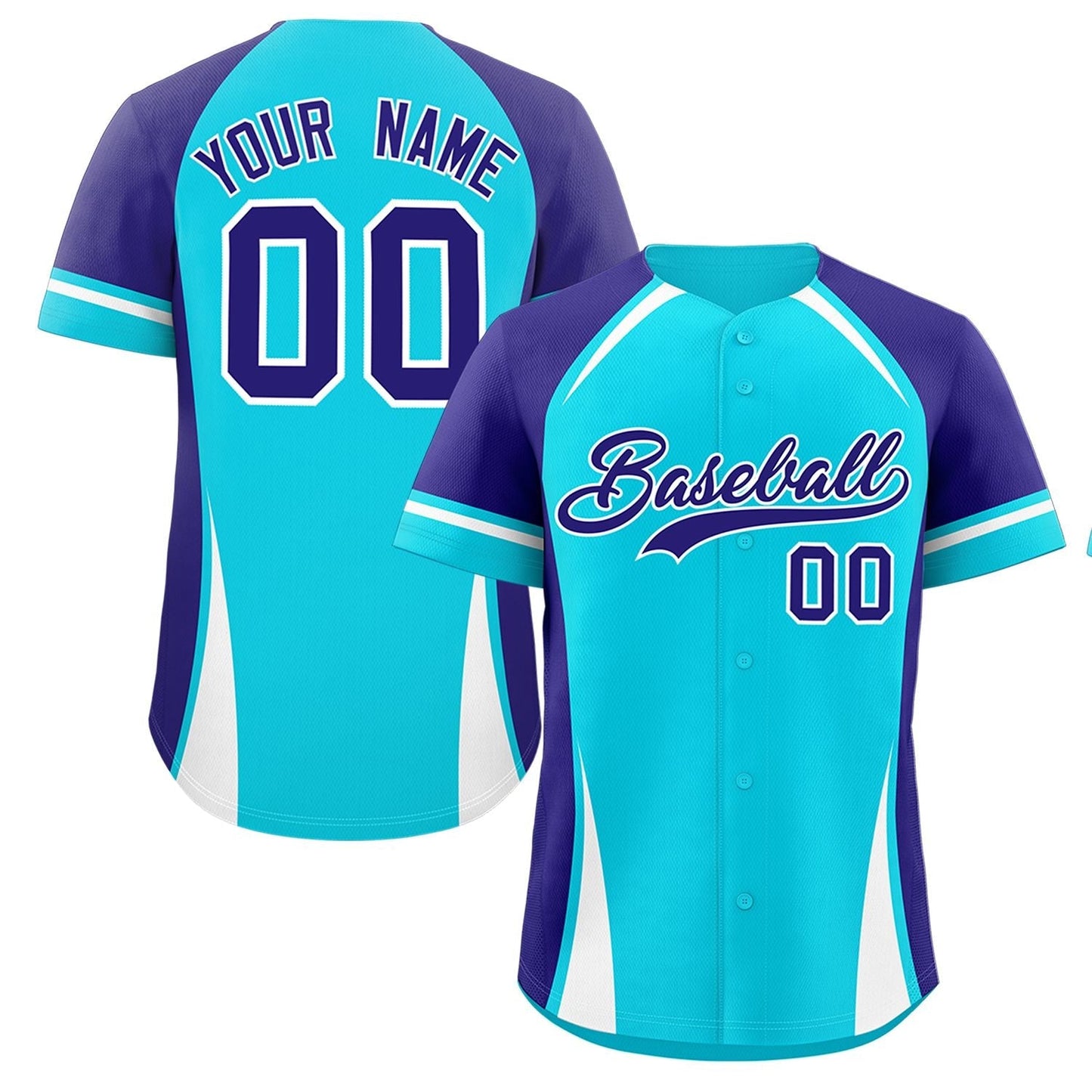 Custom Sky Blue Violet-White Personalized Color Block Authentic Baseball Jersey