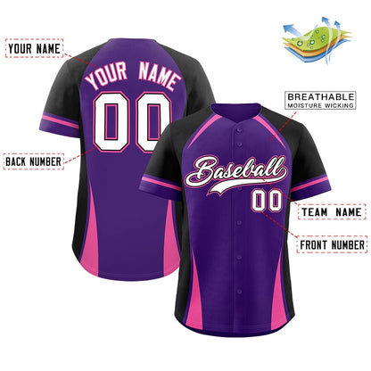 Custom Purple Black-Pink Personalized Color Block Authentic Baseball Jersey