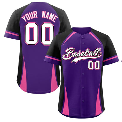 Custom Purple Black-Pink Personalized Color Block Authentic Baseball Jersey