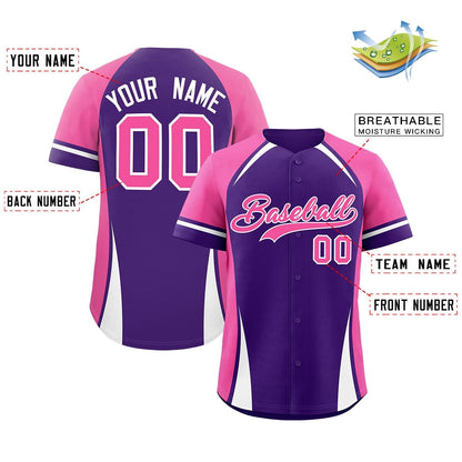 Custom Purple Pink-White Personalized Color Block Authentic Baseball Jersey