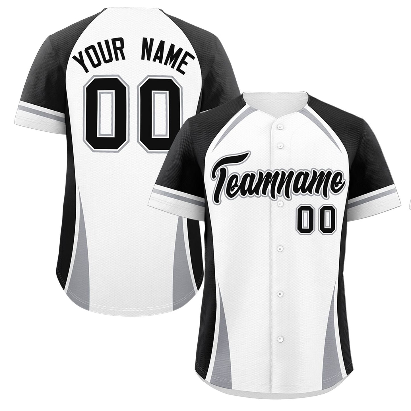 Custom White Black-Gray Personalized Color Block Authentic Baseball Jersey