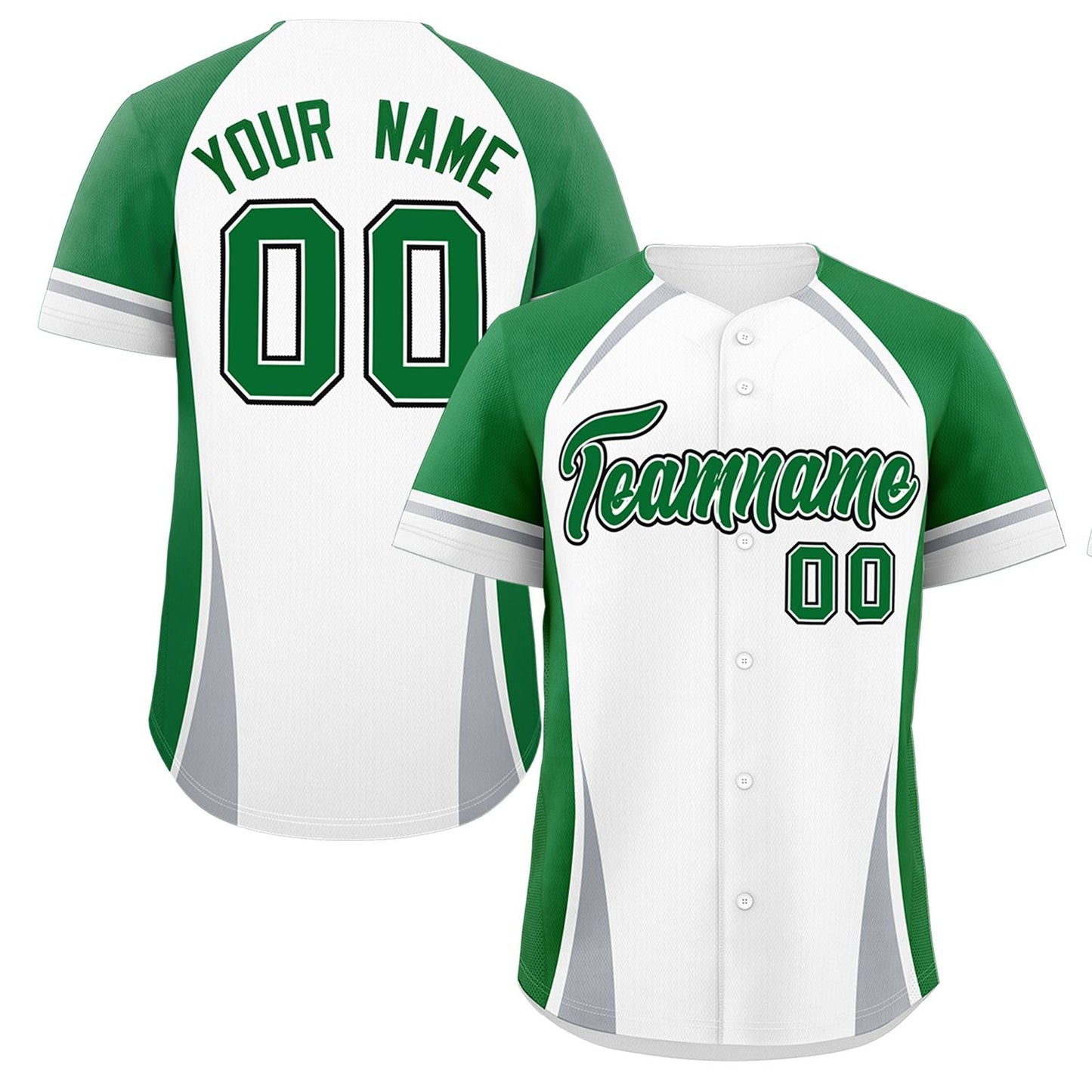 Custom White Kelly Green-Gray Personalized Color Block Authentic Baseball Jersey