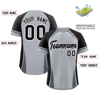 Custom Gray Black-Dark Gray Personalized Color Block Authentic Baseball Jersey