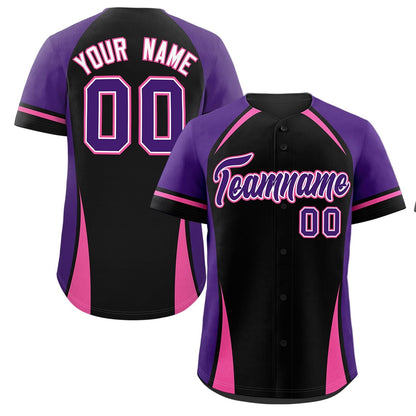 Custom Black Purple-Pink Personalized Color Block Authentic Baseball Jersey