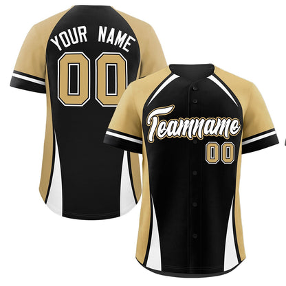 Custom Black Old Gold-White Personalized Color Block Authentic Baseball Jersey