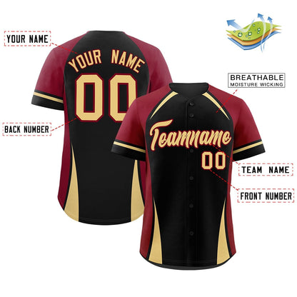 Custom Black Crimson-Khaki Personalized Color Block Authentic Baseball Jersey