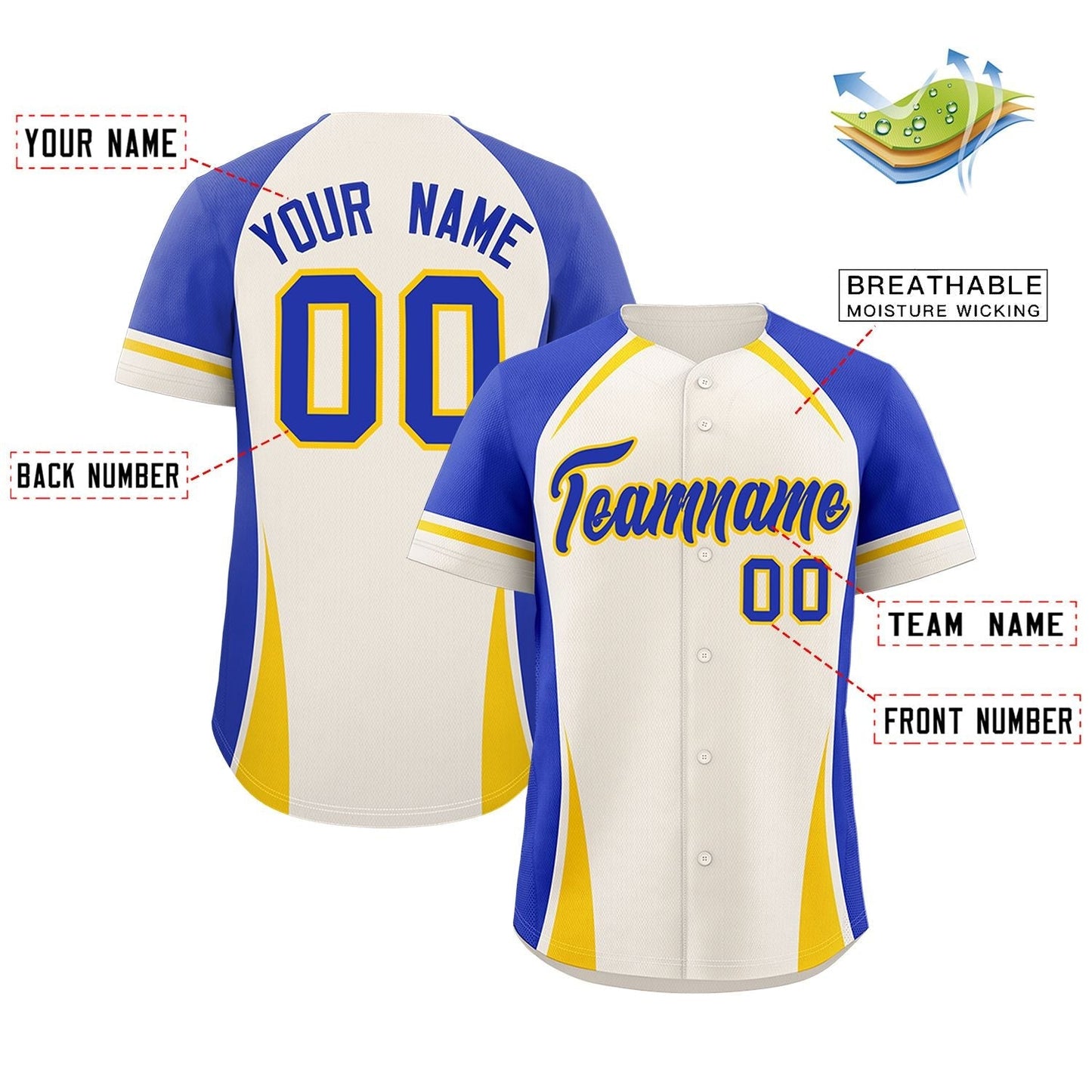 Custom Cream Royal-Gold Personalized Color Block Authentic Baseball Jersey