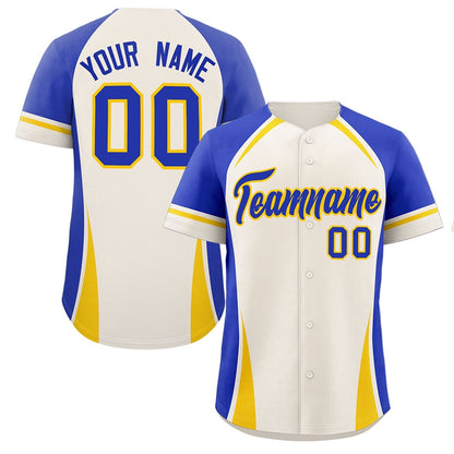 Custom Cream Royal-Gold Personalized Color Block Authentic Baseball Jersey