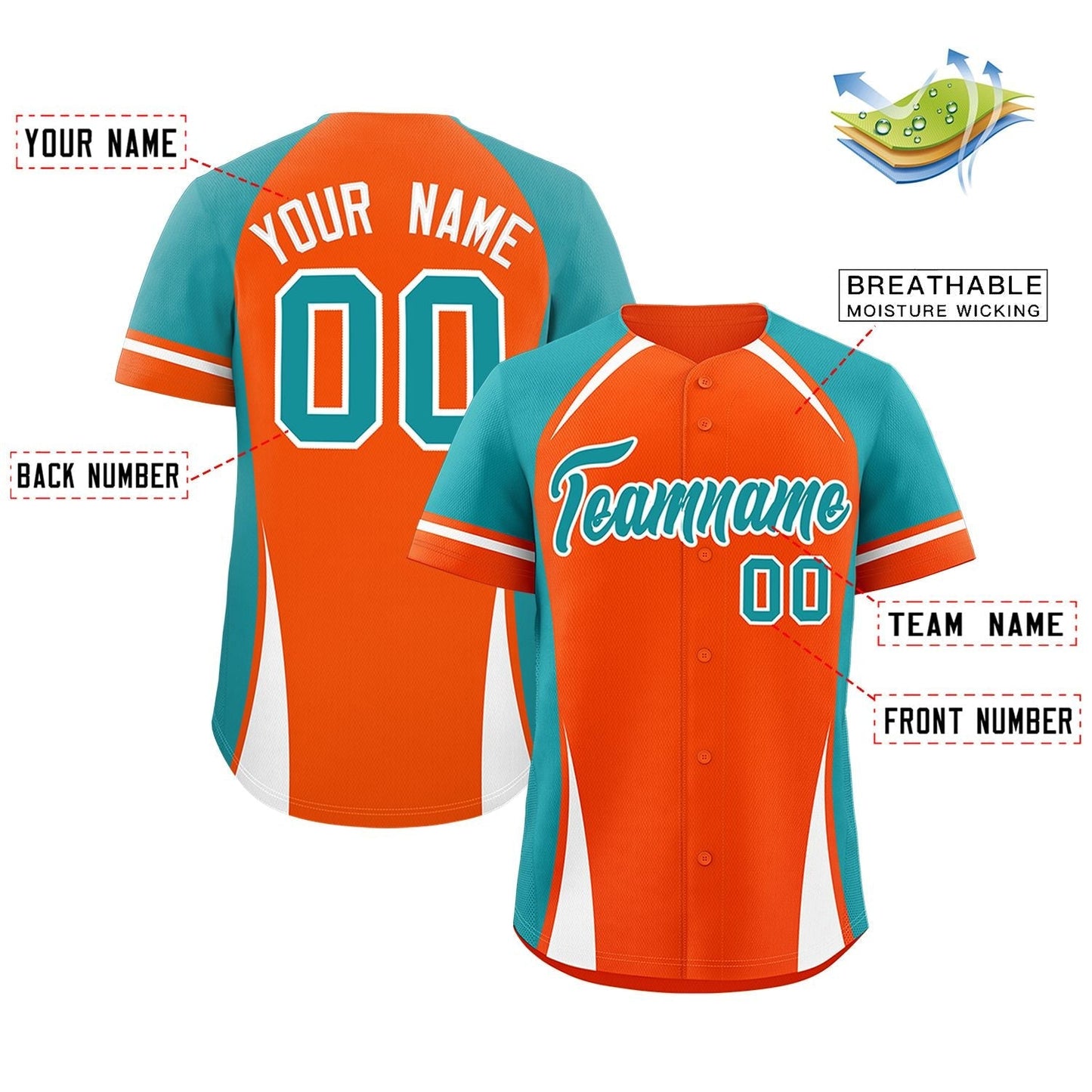 Custom Orange Aqua-White Personalized Color Block Authentic Baseball Jersey