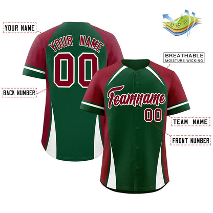 Custom Green Crimson-White Personalized Color Block Authentic Baseball Jersey