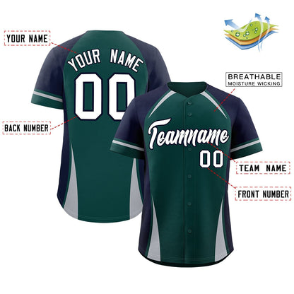 Custom Midnight Green Navy-Gray Personalized Color Block Authentic Baseball Jersey