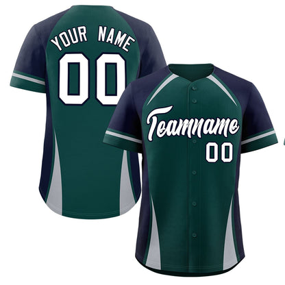 Custom Midnight Green Navy-Gray Personalized Color Block Authentic Baseball Jersey