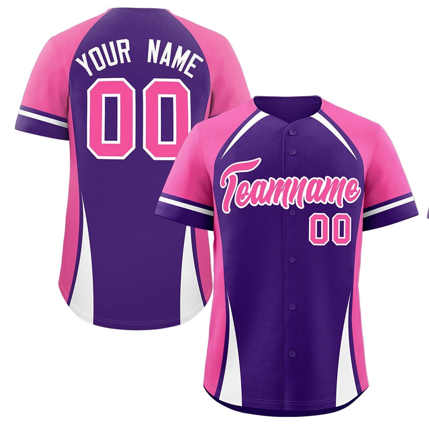 Custom Purple Pink-White Personalized Color Block Authentic Baseball Jersey