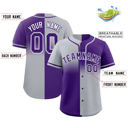 Custom Purple Gray Personalized Symmetrical Gradient Design Authentic Baseball Jersey