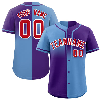 Custom Purple Light Blue Personalized Symmetrical Gradient Design Authentic Baseball Jersey