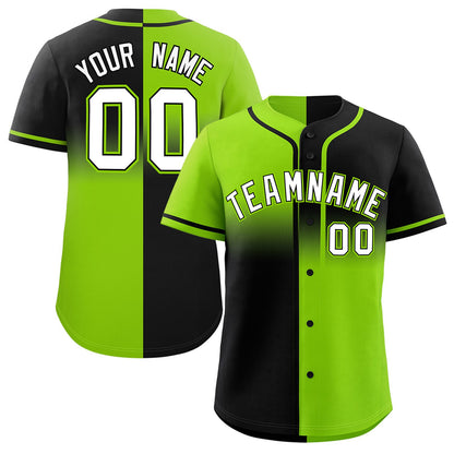 Custom Black Neon Green Personalized Symmetrical Gradient Design Authentic Baseball Jersey