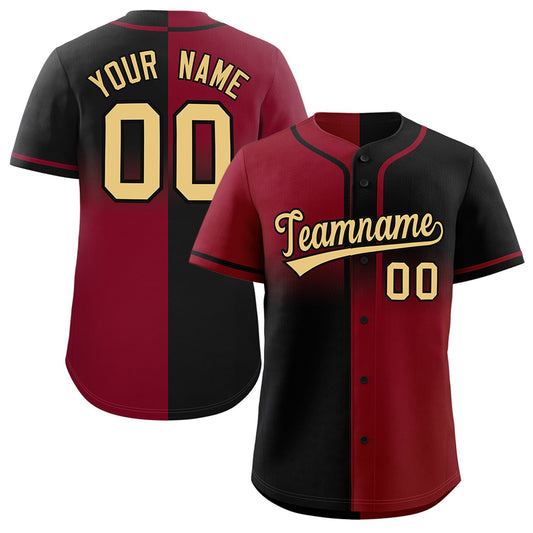 Custom Black Crimson Personalized Symmetrical Gradient Design Authentic Baseball Jersey