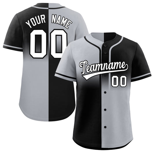 Custom Black Gray Personalized Symmetrical Gradient Design Authentic Baseball Jersey