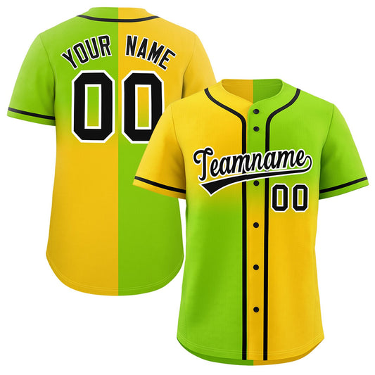 Custom Neon Green Gold Personalized Symmetrical Gradient Design Authentic Baseball Jersey