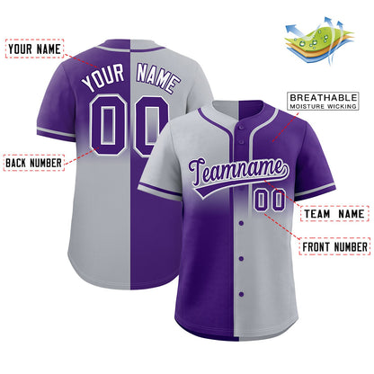 Custom Purple Gray Personalized Symmetrical Gradient Design Authentic Baseball Jersey