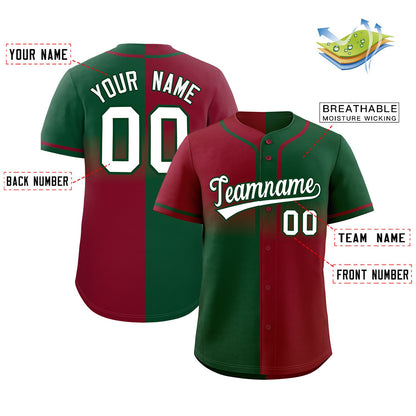 Custom Green Crimson Personalized Symmetrical Gradient Design Authentic Baseball Jersey