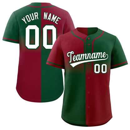 Custom Green Crimson Personalized Symmetrical Gradient Design Authentic Baseball Jersey