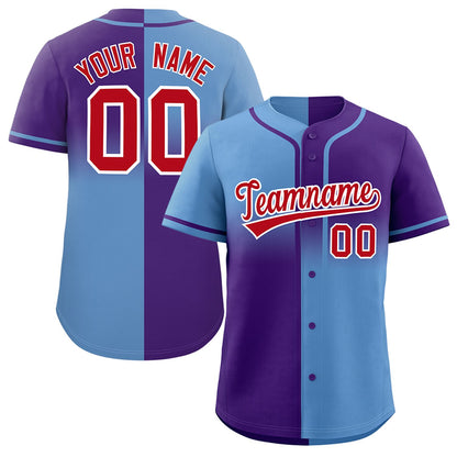 Custom Purple Light Blue Personalized Symmetrical Gradient Design Authentic Baseball Jersey