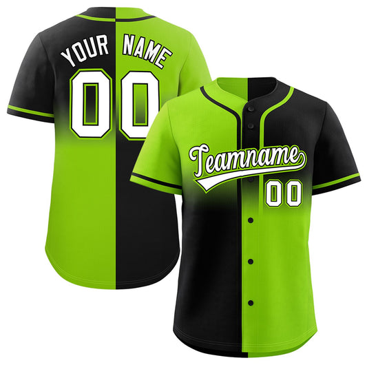 Custom Black Neon Green Personalized Symmetrical Gradient Design Authentic Baseball Jersey