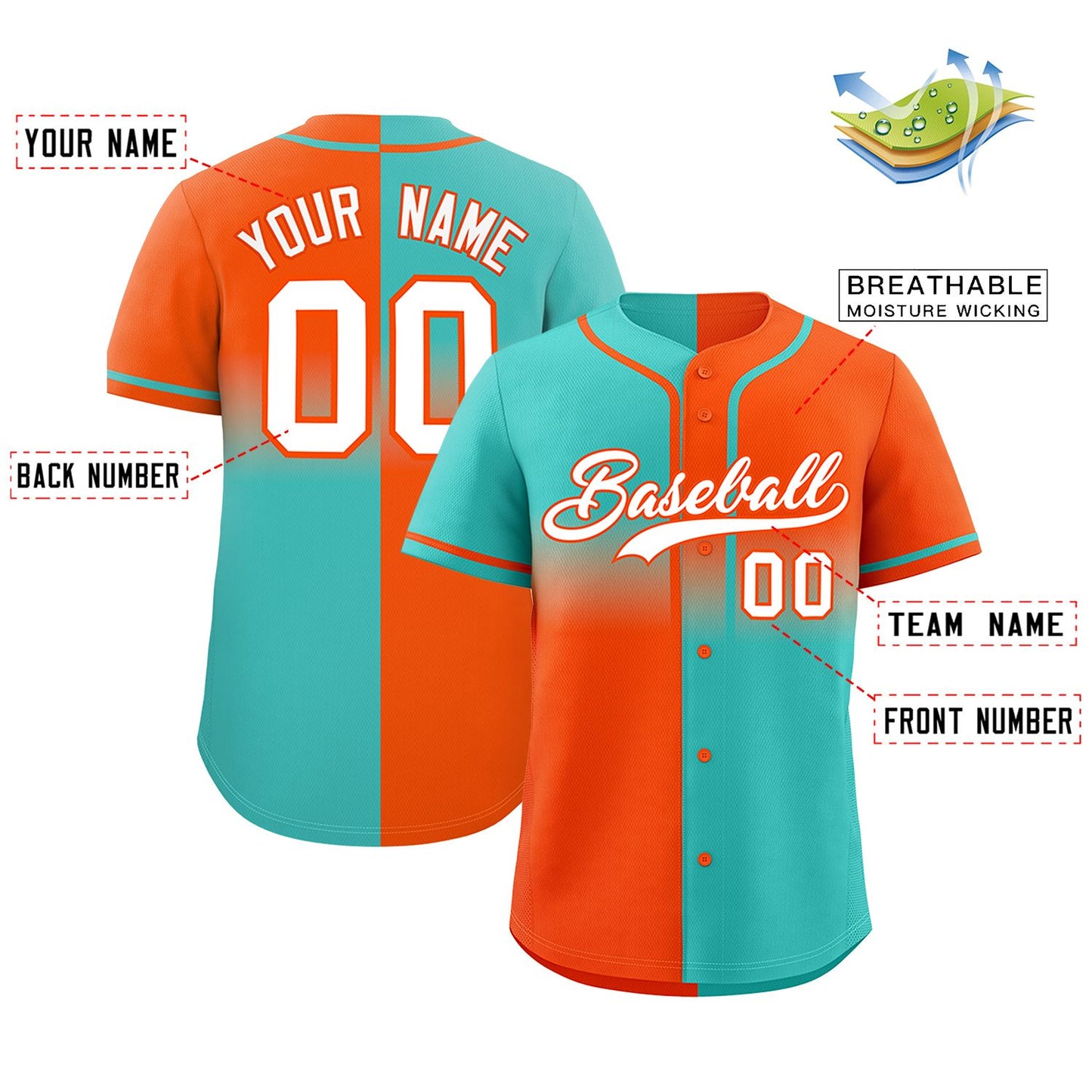 Custom Orange Bright Green Personalized Symmetrical Gradient Design Authentic Baseball Jersey