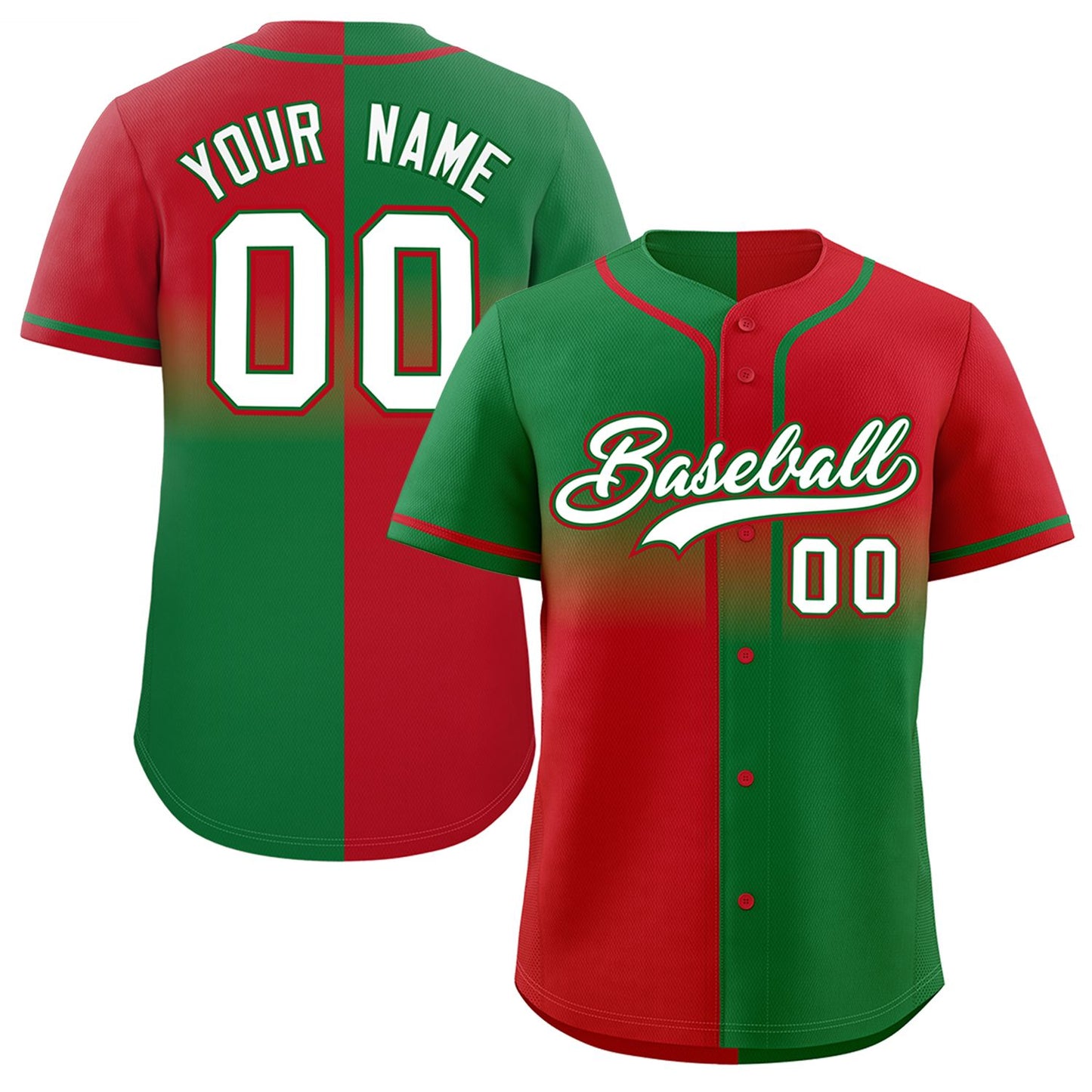 Custom Red Kelly Green Personalized Symmetrical Gradient Design Authentic Baseball Jersey