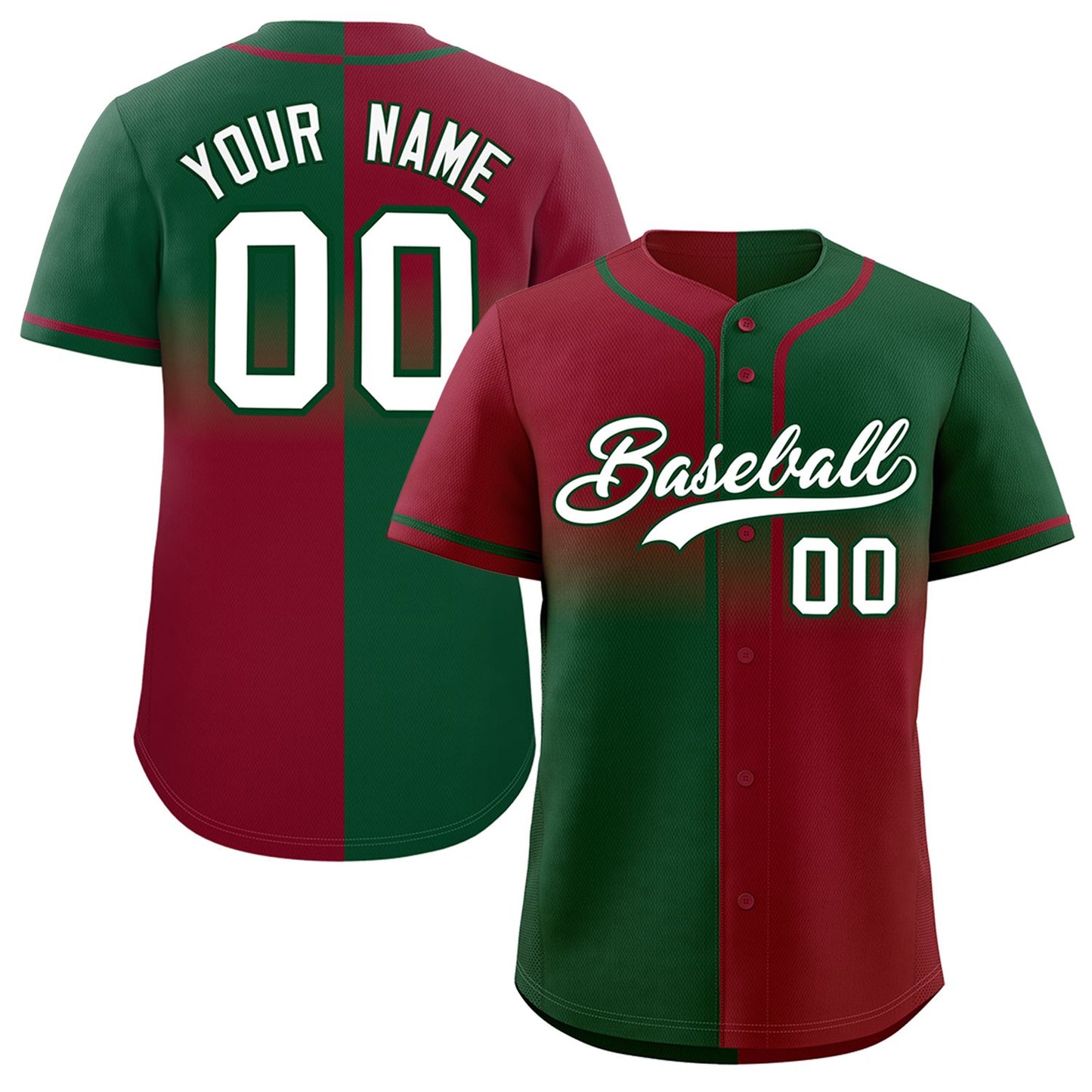 Custom Green Crimson Personalized Symmetrical Gradient Design Authentic Baseball Jersey