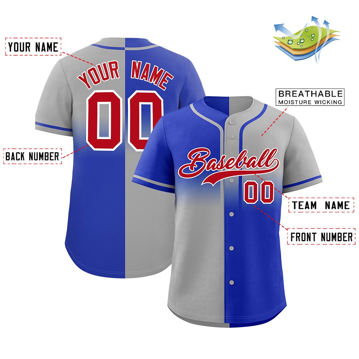 Custom Gray Royal Personalized Symmetrical Gradient Design Authentic Baseball Jersey